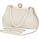 UBORSE Women Pearl Clutch Bag Noble Crystal Beaded Evening Bag Wedding Clutch with Pearl Chain