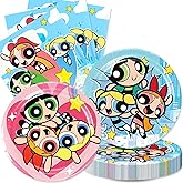 40Pack Power Girls birthday Party Supplies include 20 plates, 20 napkins for the Power Girls party decoration Power Girls Plates