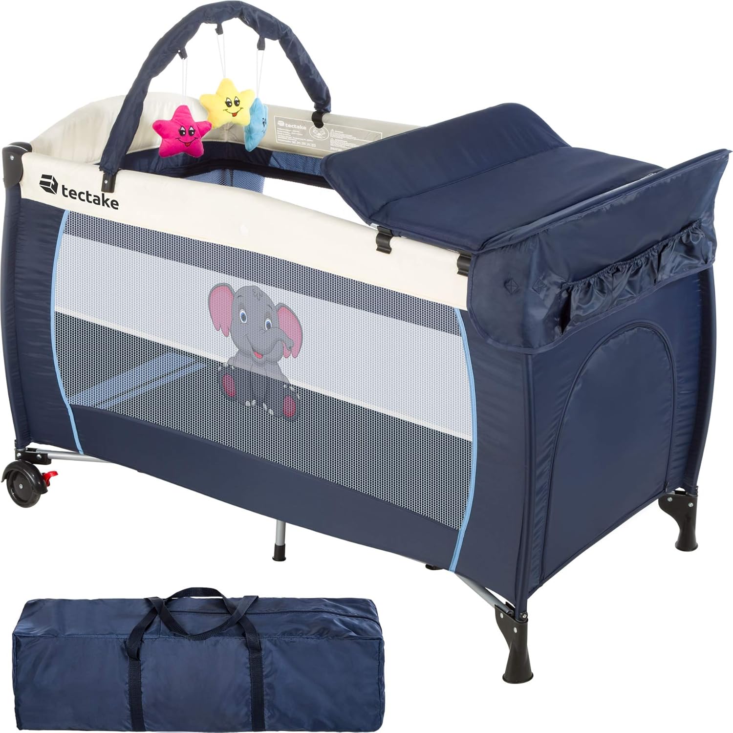 TecTake Kinderreisebett Elefant mit Wickelauflage