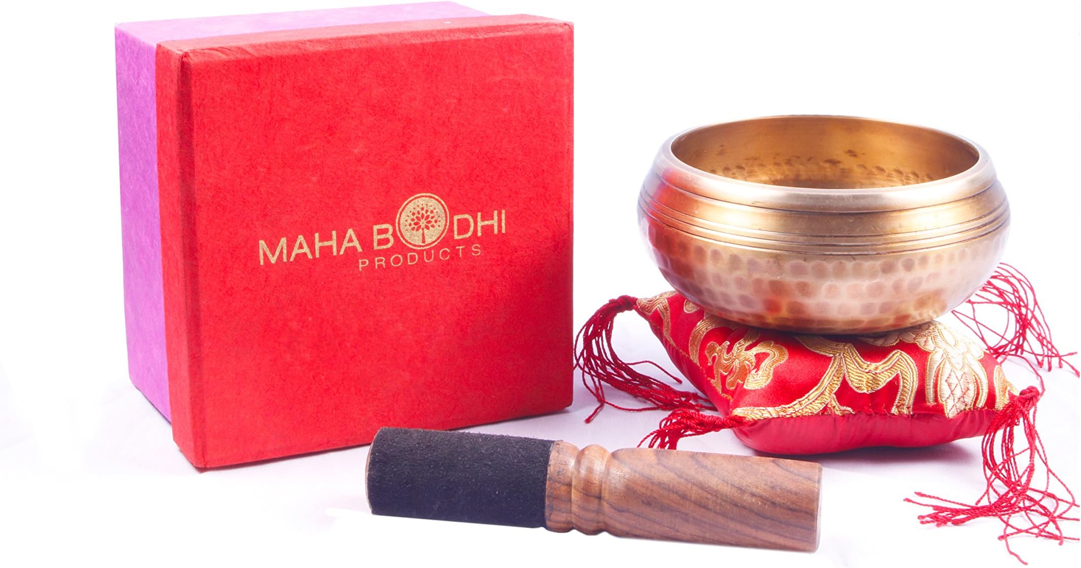 Tibetan Singing Bowl Set ~ Buddha Figure Design ~ Maha Bodhi 4 Inch Wide Authentic Meditation Gong for Relaxation and Chakra Healing ~ Completely Hand Carved ~ Perfect Gift