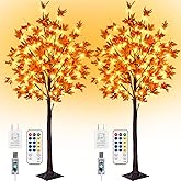 2 Pack 5FT 90LED Fall Maple Tree Light - Thanksgiving Decor Artificial Tree with 9 Acorn, Remote 8 Flashing Modes, Timing, DC 5V Safe for Wedding Party Outdoor Decor