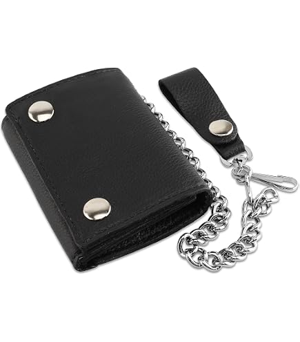Amazon.com: Black Leather Trucker Wallet With Chain - Biker Snap