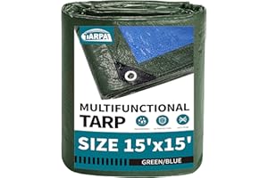 TARPAL 15x15 Feet Green Tarp Waterproof Multipurpose Protective Cover All Purpose Poly Tarps Cover for Pool, Outdoor Furniture, Camping, Firewood, Boat,Roof Waterproofing