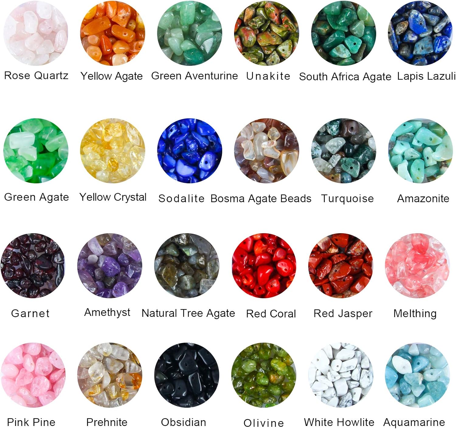Colle Gemstone Beads Crushed Irregular Chips Beads Set Natural Stone Healing Crystal Loose DIY Bead for Jewelry Making Necklace Bracelet Ring (24 Color) (Multicolor) - Image 4