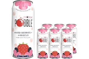 INOTEA POBBLE BURSTING BUBBLE TEA (Pack of 6 Cans) includes SALTATION Thank You Card | Canned Iced Tea Made with Real Fruit Juice and Contains Popping Pearls (16.6oz/can) | 6 Can Bundle- Available Flavors: Assorted, Mango+Red Dragon Fruit, Mixed Berries+Hibiscus, Passion Fruit+Apple. (Mixed Berries+Hibiscus)