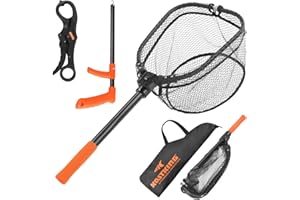 KastKing Brutus Fishing Net, Foldable Extendable Fish Landing Net, Lightweight & Portable Fishing Net with Soft EVA Foam Handle, Holds up to 44lbs/20KG, Fish-Friendly Mesh for a Safe Release