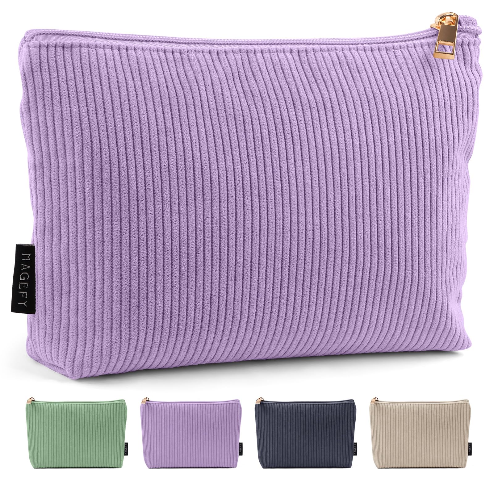 Cosmetic Bag MAGEFY Small Makeup Bag for Purse Travel Cosmetic Bag Corduroy Makeup Pouch Portable Versatile Zipper Make up Bag for Womem, Purple