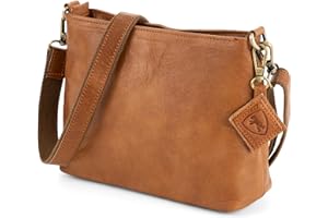 BERLINER BAGS Vintage Leather Shoulder Bag Marbella Crossbody Handbag for Women - Brown