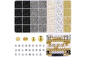 Japior 5000 Pcs Clay Beads Bracelet Making Kit Friendship Bracelet Beads Kit Heishi Beads Polymer Flat Round Clay Beads for Bracelets Jewelry Making with Letter Gold Beads for Girls