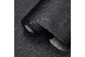 MelunMer Black Peel and Stick Wallpaper Silk Embossed Self Adhesive Removable Wallpaper Bathroom/Bedroom Waterproof Black Contact Paper for Cabinets Wrapping Sticker Paper Shelf Liner 118In L 15.7In W