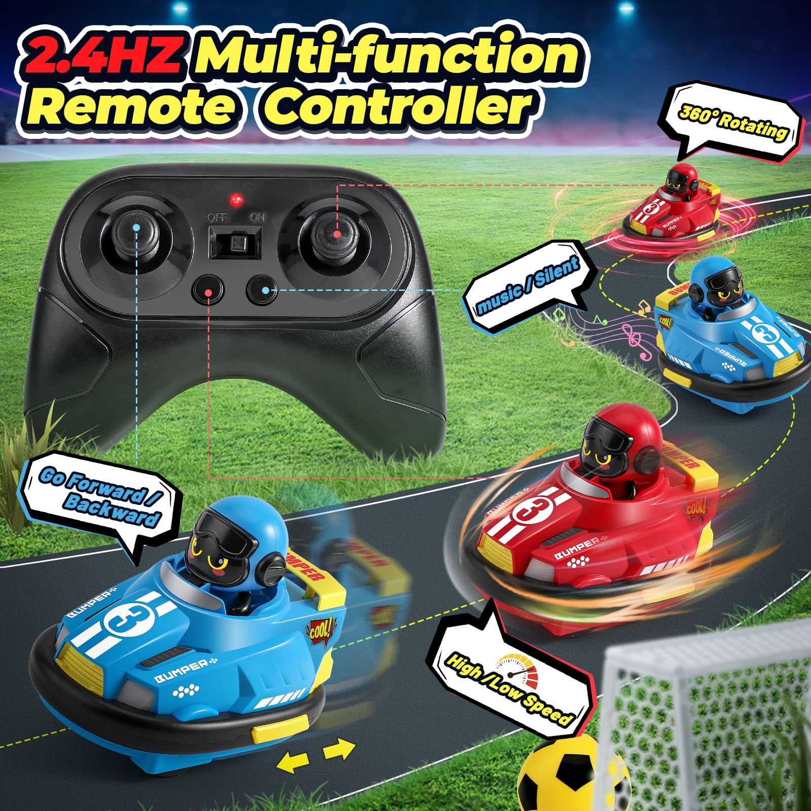 FRUSE Ferngesteuertes Auto ab 3 Jahre,2 Stück Autoscooter Ferngesteuert Kinder,RC Bumper Cars mit Musik und Licht,2,4 GHz Ferngesteuertes Fußballwagen RC Auto Spielzeug,Geschenke für Jungen Mädchen 3