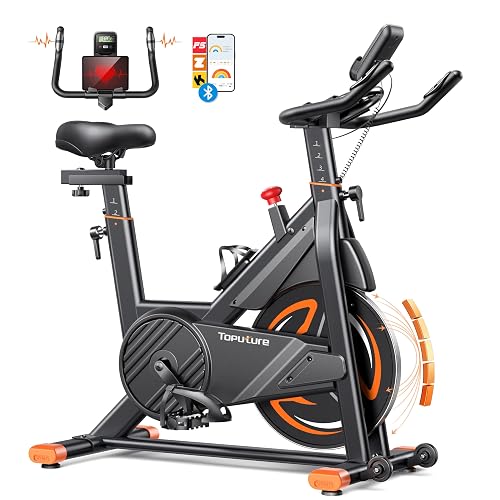 2025 Toputure Exercise Bike with LCD Display, Spin Bike with App 0-100% Magnetic Resistance Exercise Bikes for Home Use, Ultra-Quiet 15kg Flywheel, 350lbs Weight Capacity