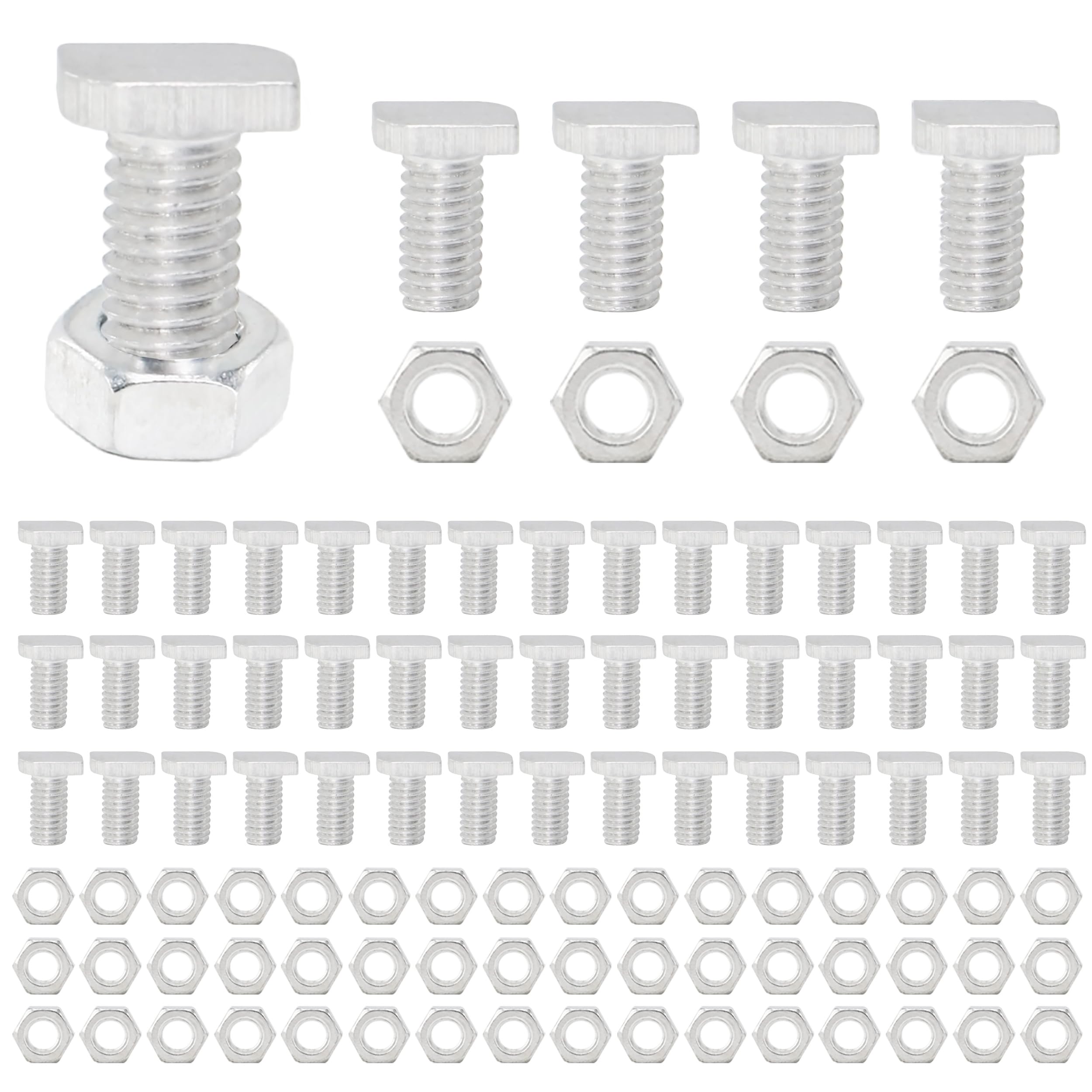 CaLeQi Greenhouse Nuts and Bolts,50 Sets Aluminium Hex Nuts and T Head Bolts for Building Repairing Greenhouse Necessary Accessories