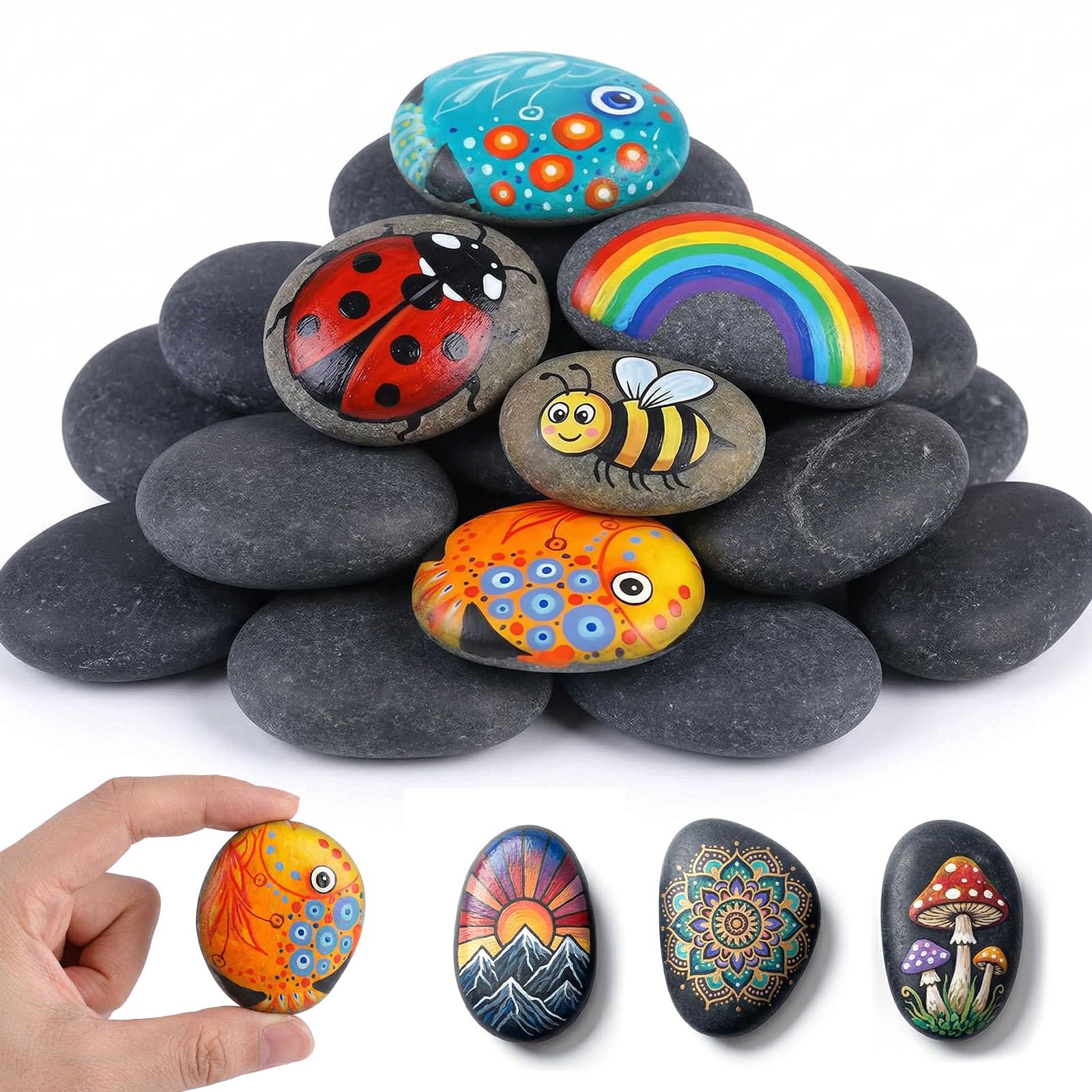 VGOODALL 15PCS Painting Rocks, River Rocks for Painting DIY Rocks Natural Smooth Rocks for DIY Craft School Kindness Project Decorations