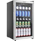 Euhomy Beverage Refrigerator and Cooler, 120 Can Mini fridge with Glass Door, Small Refrigerator with Adjustable Shelves for 