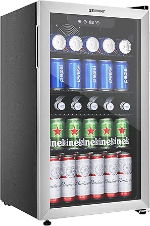Euhomy Beverage Refrigerator and Cooler, 120 Can Mini fridge with Glass Door, Small Refrigerator with Adjustable Shelves for Soda Beer or Wine, Perfect for Home/Bar/Office
