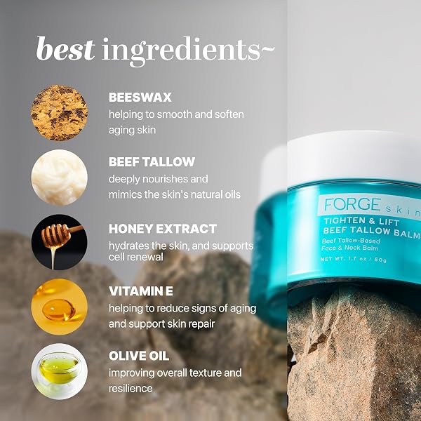 FORGE SKIN TIGHTEN & LIFT BALM FOR WOMEN – BEEF TALLOW & HONEY EXTRACT FACE MOISTURIZER – NATURAL CREAM – HYDRATING FACIAL LOTION – ANTI AGING SKINCARE WITH ESSENTIAL OILS (1.7 OZ)