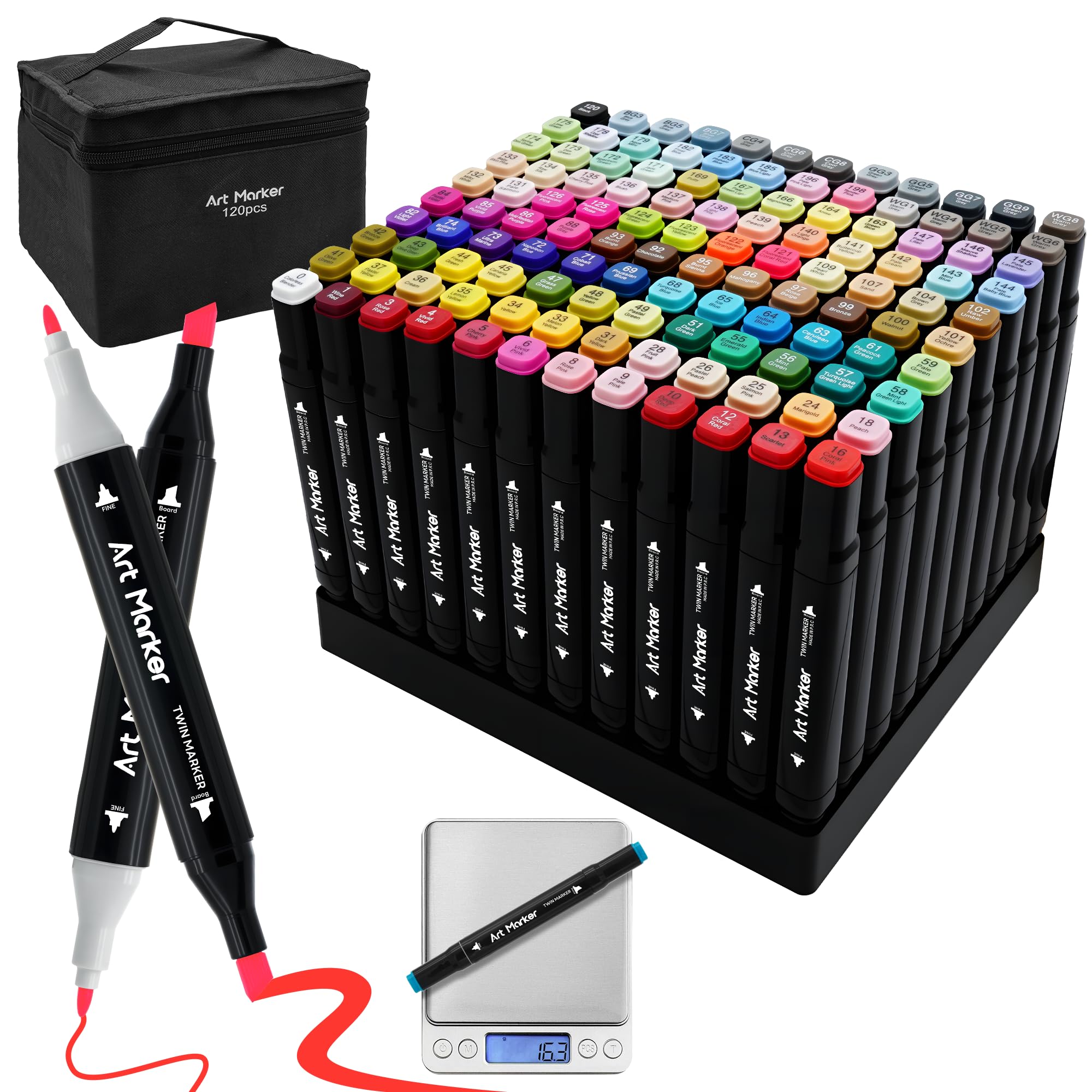 Photo 1 of 120 Colors Alcohol Markers - Dual Tip Alcohol Based Marker Set, Rich Color for Students, Adults & Pros - Blendable Markers for Adult Coloring Books, Manga, Art Projects With Portable Storage Bag
