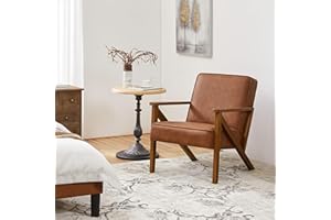 Yaheetech Accent Chair Faux Leather Armchair Lounge Chair with Wood Frame, Modern Retro Lounge Chair for Living Room/Office/Reception Area, Light Brown