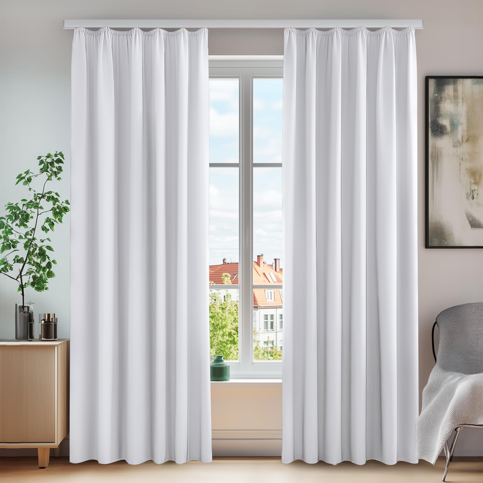 Deconovo Room Darkening Curtains Pencil Pleat Blackout Curtains for Baby Nursery W55 x L79 Silver Grey One Pair