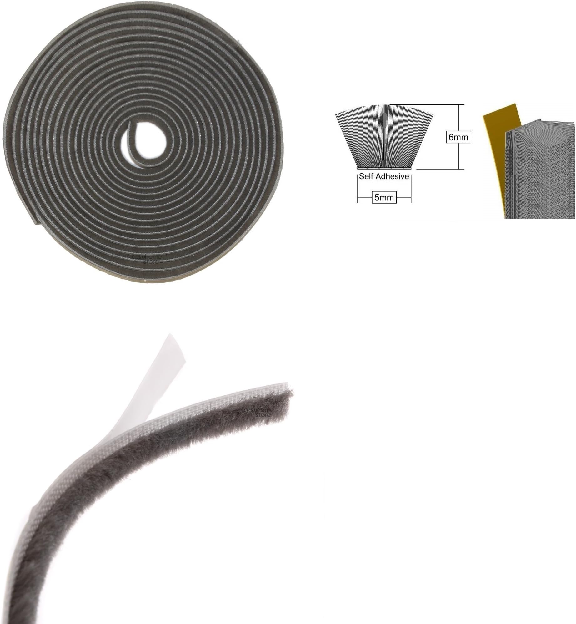 Stormguard Brush Pile Self Adhesive Draught Excluder 10m, Grey