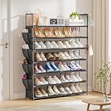 OYREL 7 Tier Shoe Rack 28-35 Pairs Large Organizer Black with Side Bag view 2