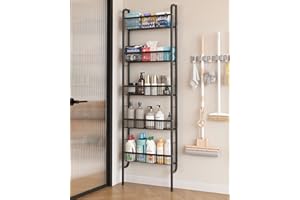 UMDONX Behind The Door Bathroom Shelf Narrow 5-Tier, Space-Saving Slim Storage Shelf Narrow Shelving Unit for Bathroom and Kitchen Black