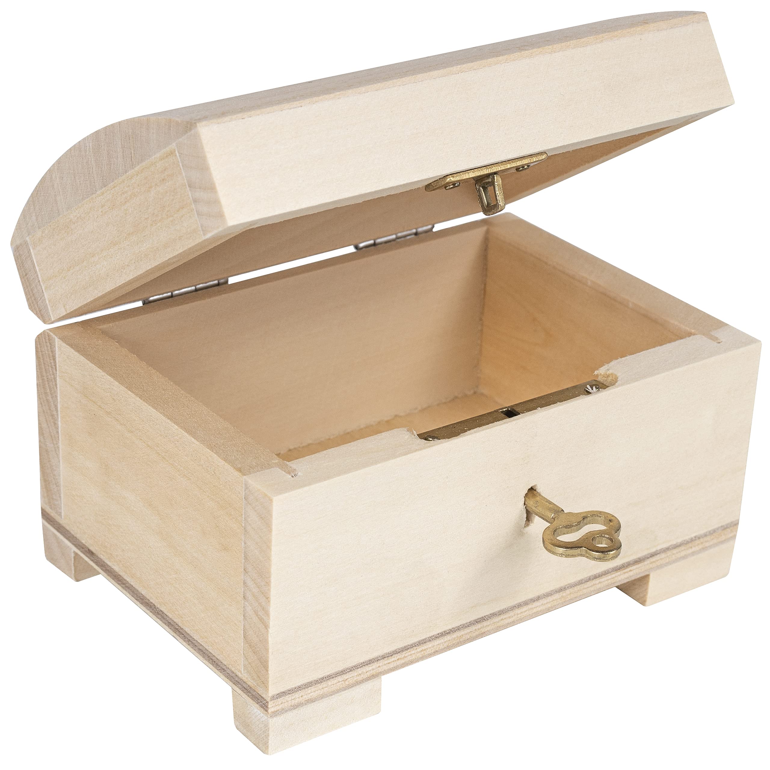 Creative Deco Small Wooden Lockable Jewellery Box | 10.6x7.5x7.5cm | Storage Box with Lid Lock & Key | Plain Unpainted & Unfinished | Easter Gift Craft Keepsake Trinket Treasure Gift Chest