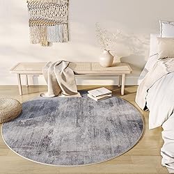 WondRg 5x5 Washable Round Rug Grey Abstract Modern