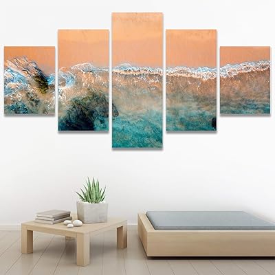 SIGNWIN 5 Panel Canvas Wall Art Aerial Beach...
