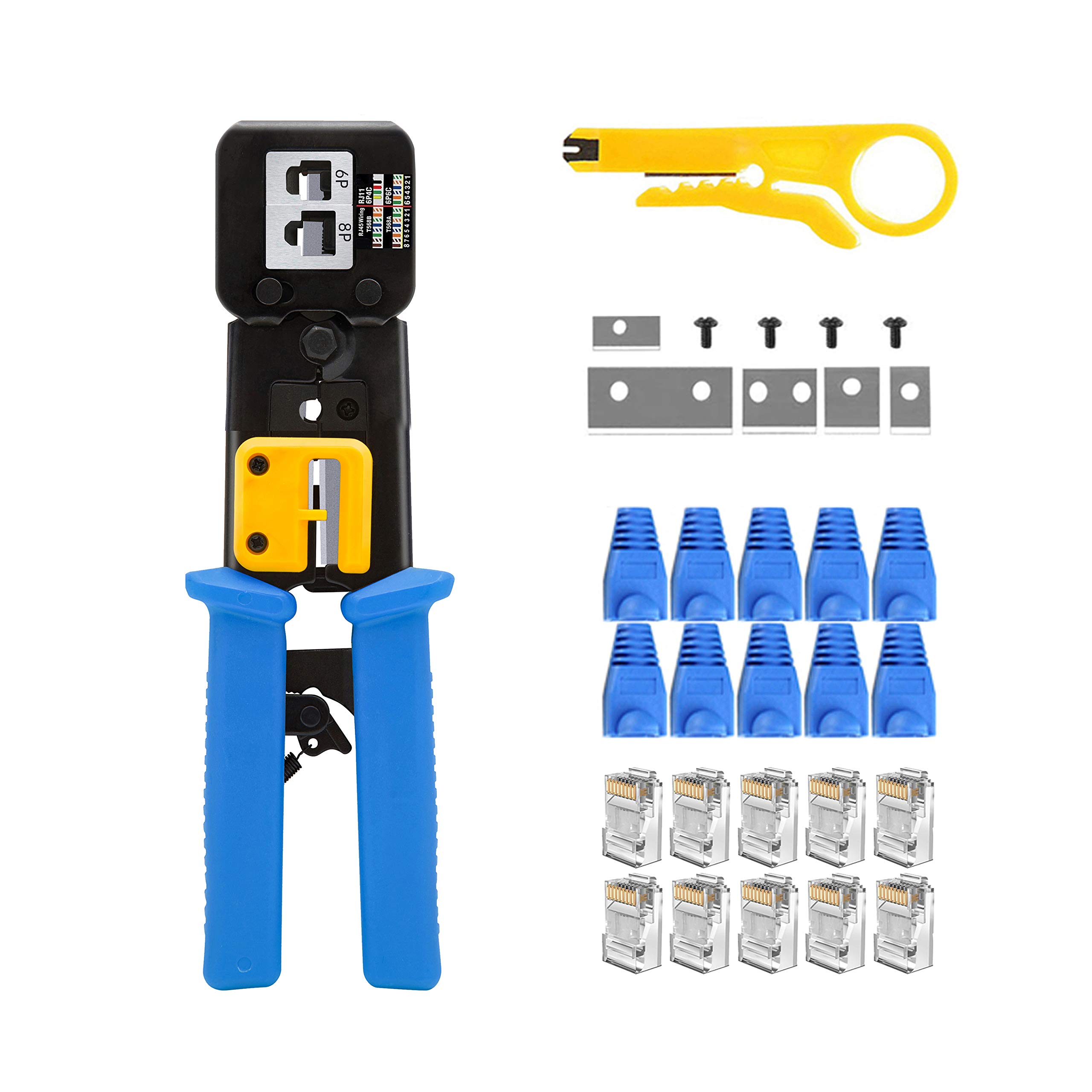 MAYLINE Crimper RJ45 CAT5e/CAT6 Network Crimp Cutter Tool, RJ11/RJ12 Ethernet Crimping Cable Tester Stripper for Passthrough and Legacy Connector(Blue) — image 1
