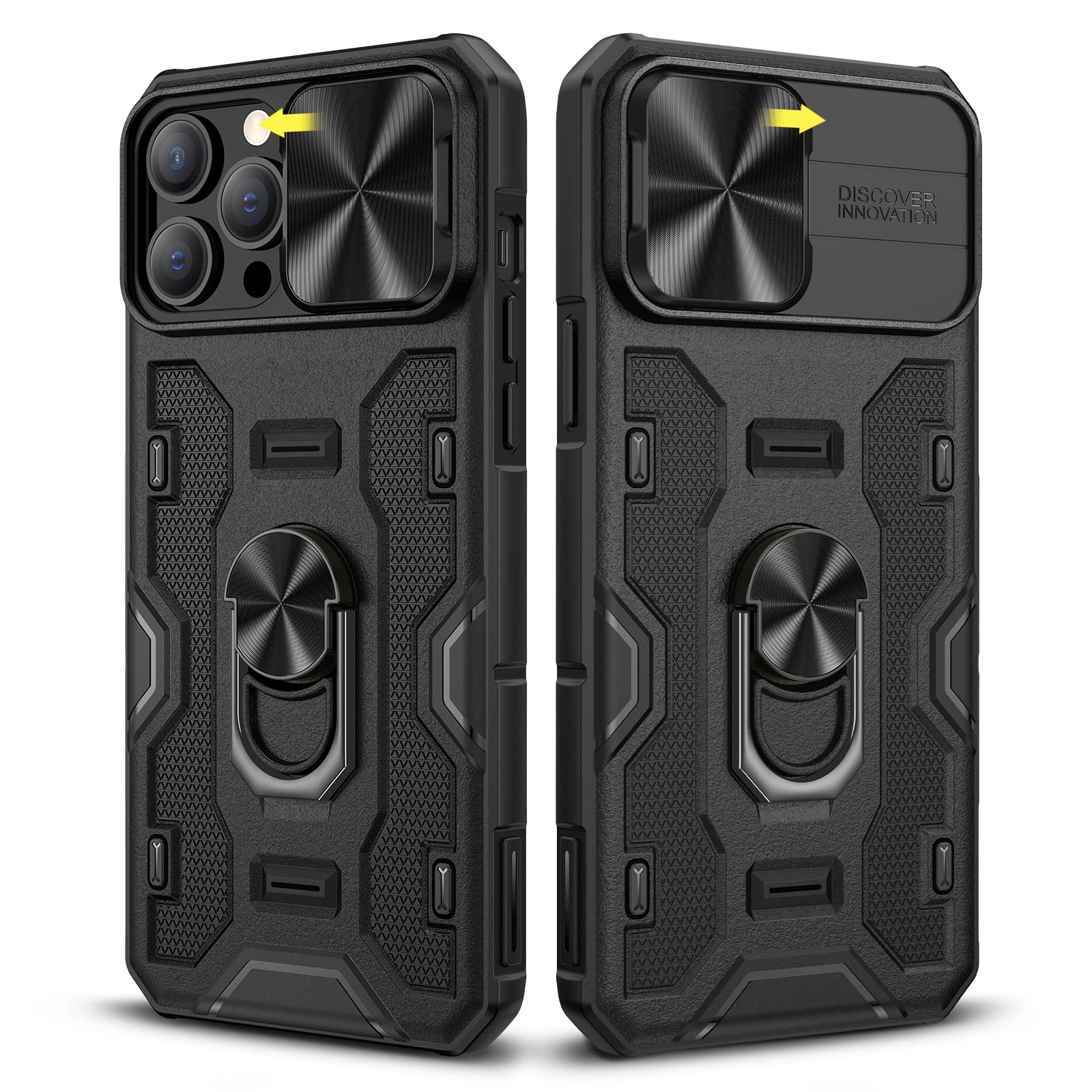 Photo 1 of Caka for iPhone 13 Pro Max Case, iPhone 12 Pro Max Case with Stand Camera Cover with Built-in 360° Rotate Ring Kickstand Magnetic Magnet Protective Phone Case for iPhone 13 Pro Max/12 Pro Max -Black