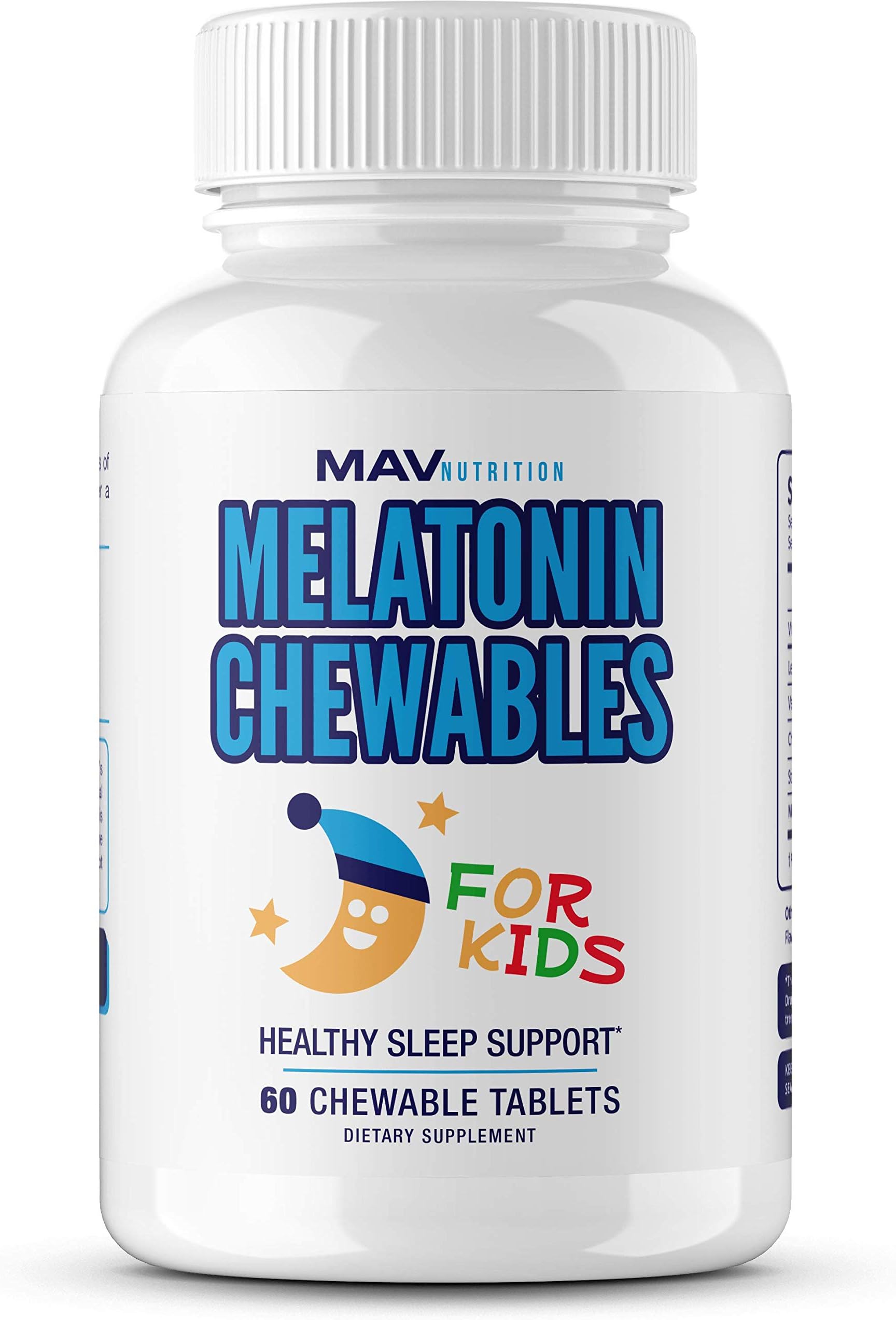 MAV Nutrition Melatonin Sleep Aid Vitamins for Kids with Vitamin D, Chamomile, & Valerian Root, Non-GMO, Vegetarian Friendly, 60 Count