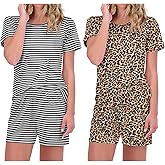 Ekouaer 2 Pack Pajamas Short Sleeve Top with Shorts Sets Comfy Pjs Lounge Sets Sleepwear for Women