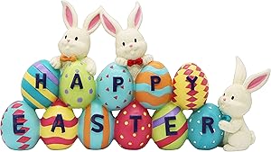 Happy Easter Tabletop Decoration Easter Figurine Bunny and Egg Centerpiece Decoration for Easter Season