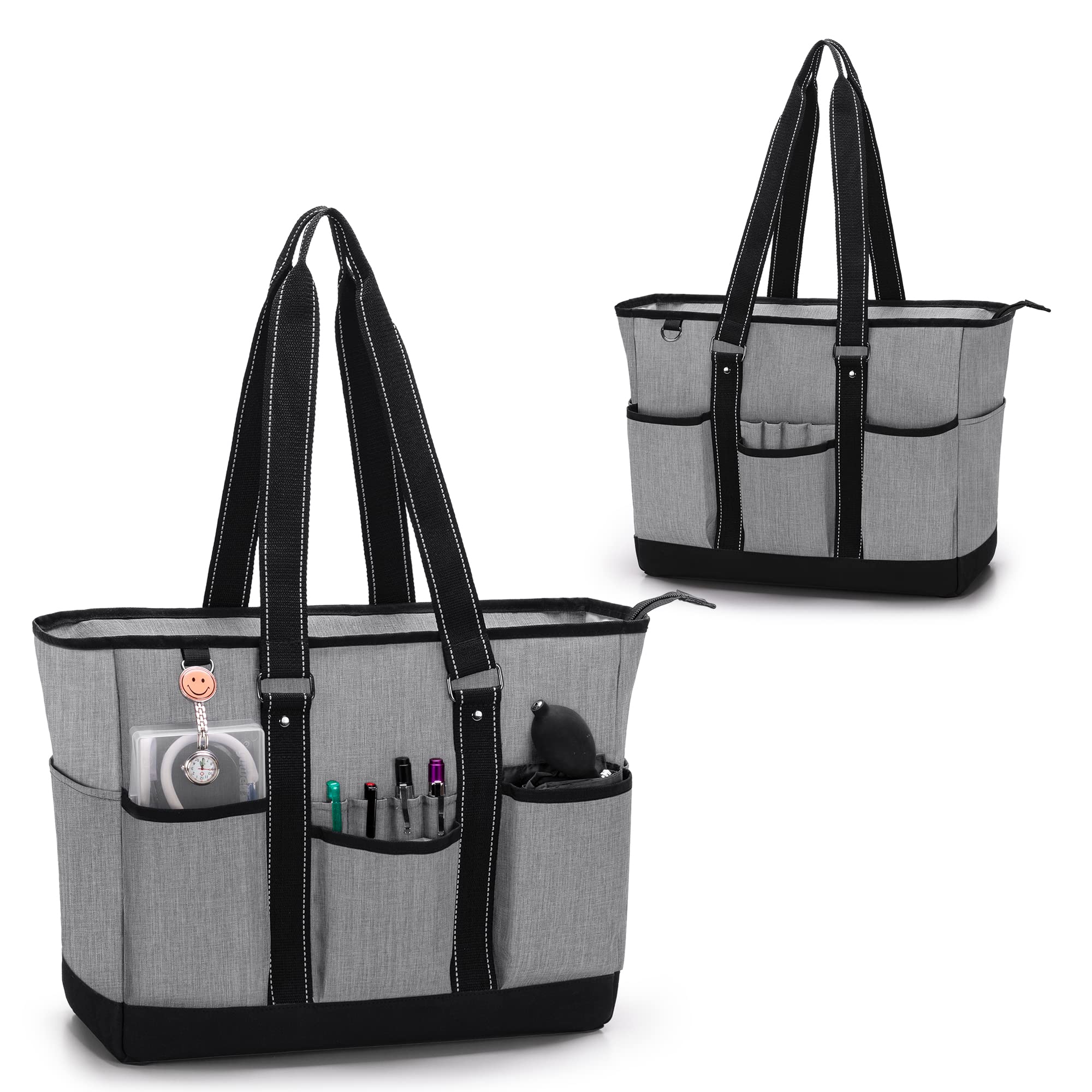 Damero Nurse Bag with Mulitiple Compartments,Large Capacity Nurse Tote Bag with Padded Laptop Sleeve,Portable Utility Bag for Working Women, Teachers, Nurses, Accountants, Grey