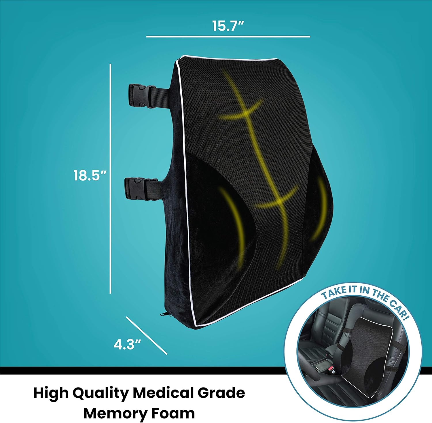 Healthy Spirit Full Lumbar Back Support | Memory Foam Full Size Back Cushion Lumbar Support for Office Chair Car, Black, 1 Count: Health & Personal Care
