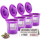 Reusable K Cups for Keurig Coffee Maker - Filter Pods for Keurig 1.0 and 2.0 Brewers - Refillable K Cup Fits K-Elite, K-Classic - BPA Free Universal Reusable Single Serve - 4 Pack