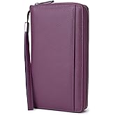 Travel Document Organizer RFID Blocking Leather Multiple Passport Wallet Family Holder Id Wrist Strap(Purple)