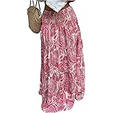 Milumia Women's Paisley Print Flowy Maxi Skirts Boho Shirred Long Skirts Beach Vacation