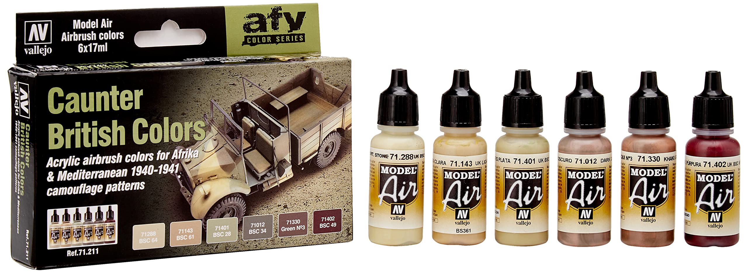 Vallejo Model Air Set - British Caunter Colors, 17 ml (Pack of 6)