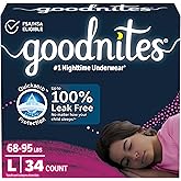 Goodnites Girls' Nighttime Bedwetting Underwear, Size Large (68-95 lbs), 34 Ct (2 Packs of 17), Packaging May Vary