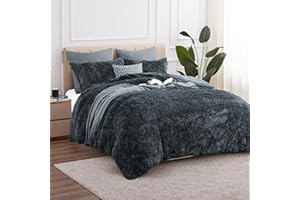 Aisbo Faux Fur Duvet Cover King - Fuzzy Plush Shaggy Duvet Cover King Size with Button Closure, Soft Fluffy Comforter Cover Set 104x90 Inches with 2 Pillow Shams for Winter, Grey