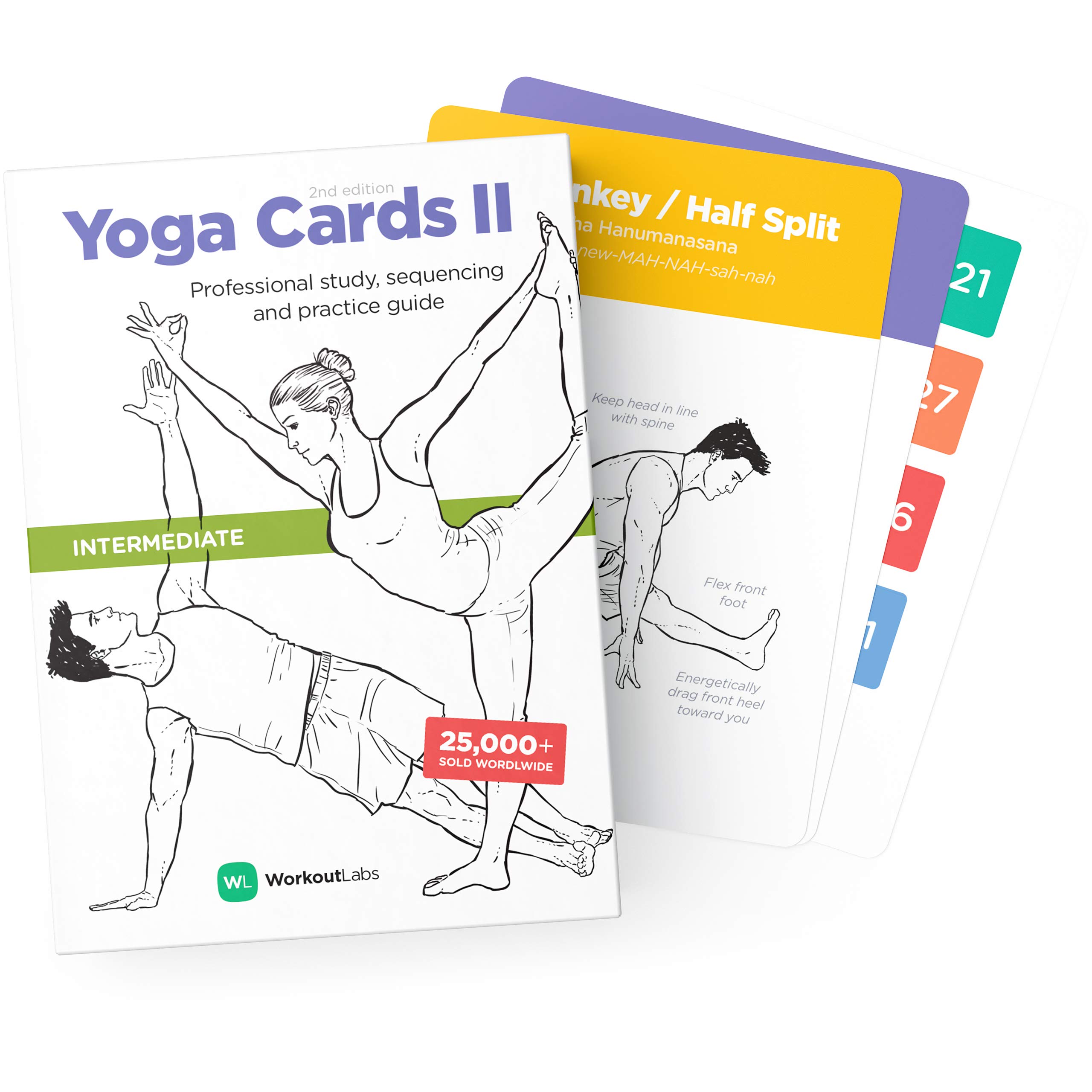 WorkoutLabs Yoga Cards II – Intermediate: Professional Visual Study, Class Sequencing & Practice Guide Vol.2 with Asanas, Breathing Exercises & Meditation · Plastic Flash Cards Deck with Sanskrit
