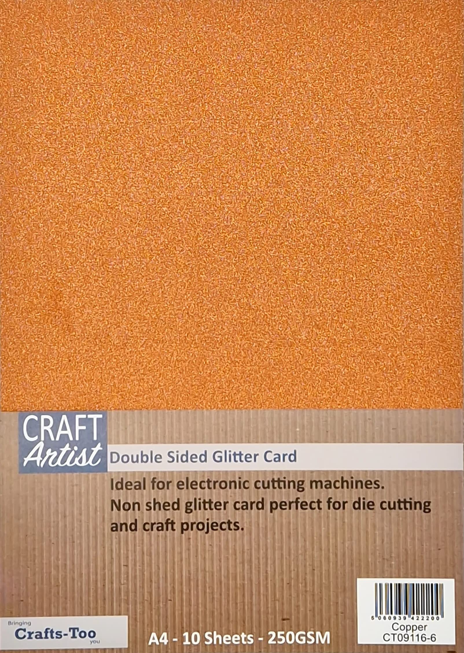 Craft Artist A4 Double - Sided Glitter Card - Copper - 250GSM - Non Shed - Use with Cricut, Brother, Silhouette - for Paper Craft, Birthday Toppers, Home Decor, Stationary, (10 Pack)