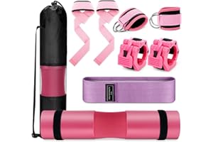 TRACE KASA Gym Set Equipment with Foam Barbell Pad for Squats Bench Press - Hip Thrusts Pad Ankle Strap for Cable Machine Hip Resistance Band Weight Lifting Strap Barbell Clips and Carry Bag Gym Accessories