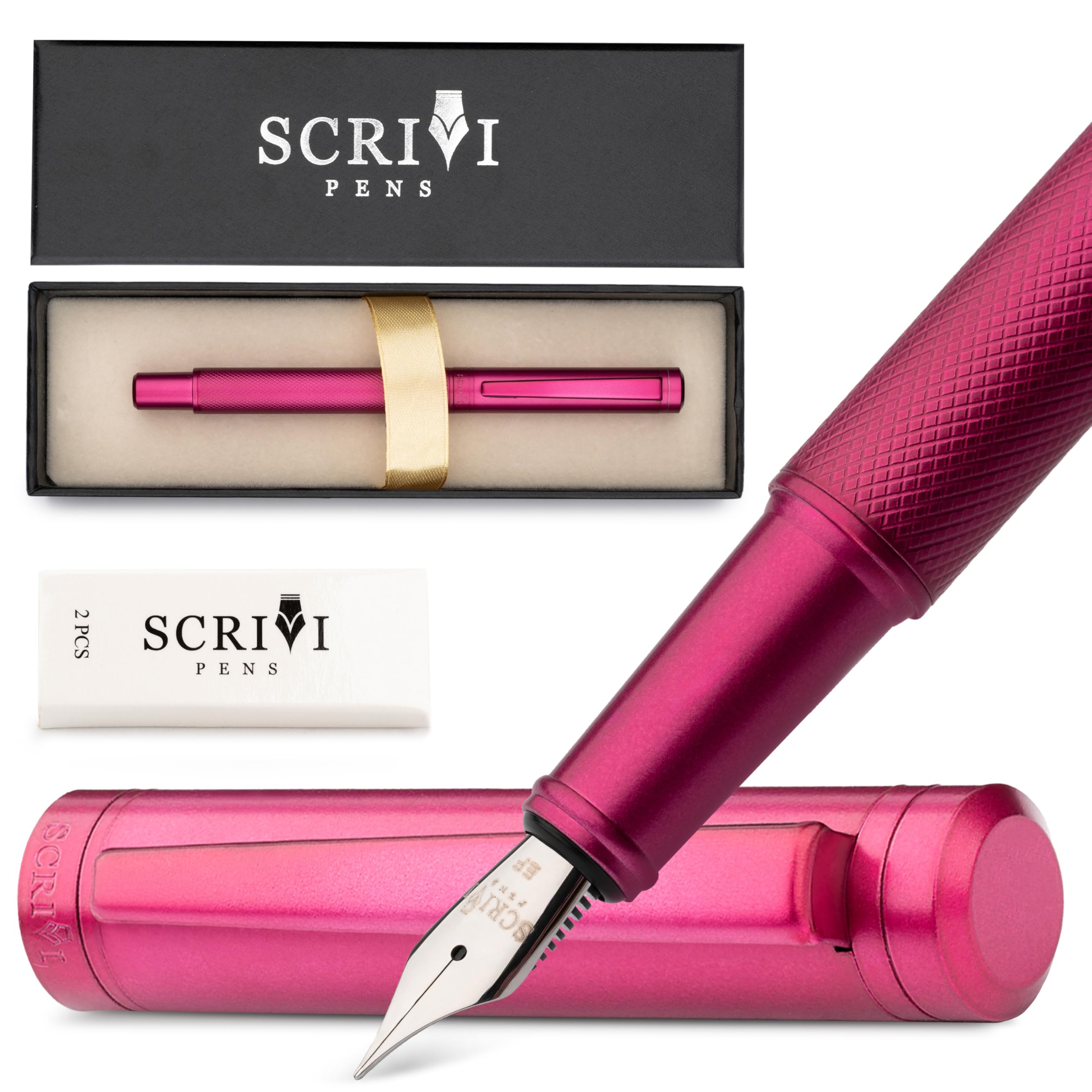 SCRIVI PENS Luxury Fountain Pen Set-[Red] Fountain Pens for Writing - Smooth Extra Fine Nib - Includes Refillable Ink Converter, 5 Ink Cartridges [Black & Blue], Gift Box - Elegant Calligraphy — image 1