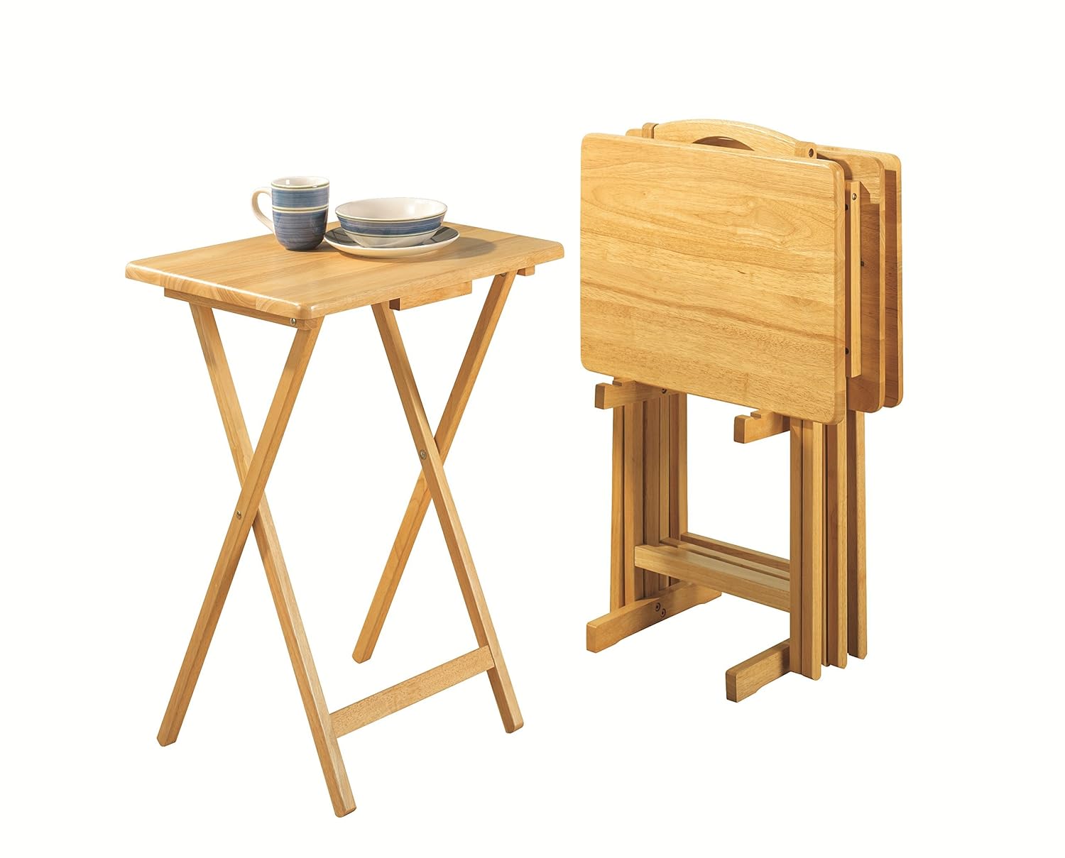 PJ Wood 5piece Folding TV Tray & Snack Table Natural Finish