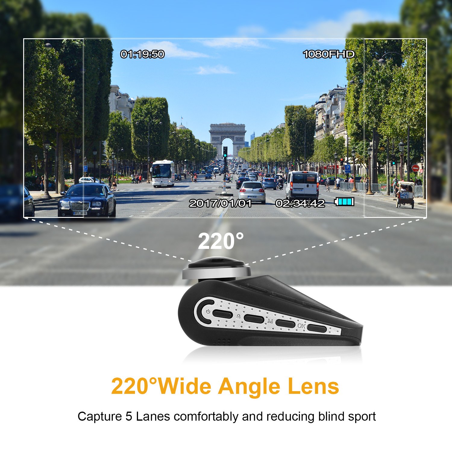 OldShark G15 Dash Cam with WiFi (Free 16GB SD Card),1080P Full HD in Car DVR 220 Degree Wide Angle 3\