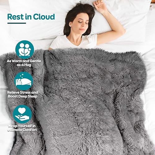Cottonblue Faux Fur Weighted Blanket 15lbs, Soft Fuzzy Luxurious
